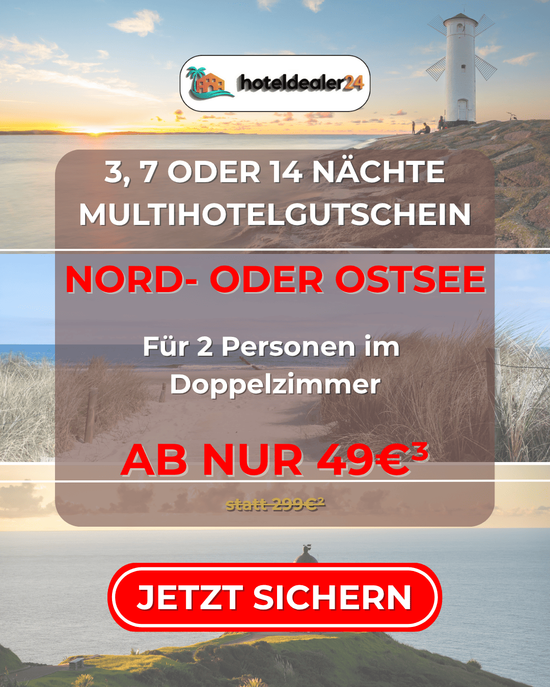 Nord- & Ostsee Hotelgutschein – 3, 7 oder 14 Nächte für 2 Personen im DZ bis zu 5⭐