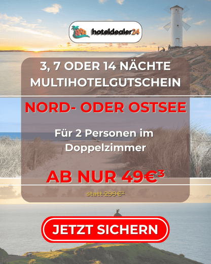 Nord- & Ostsee Hotelgutschein – 3, 7 oder 14 Nächte für 2 Personen im DZ bis zu 5⭐