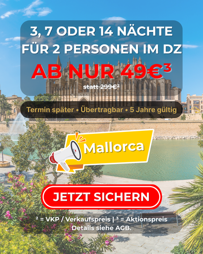 Mallorca Hotelgutschein – 3, 7 oder 14 Nächte für 2 Personen im DZ bis zu 5⭐