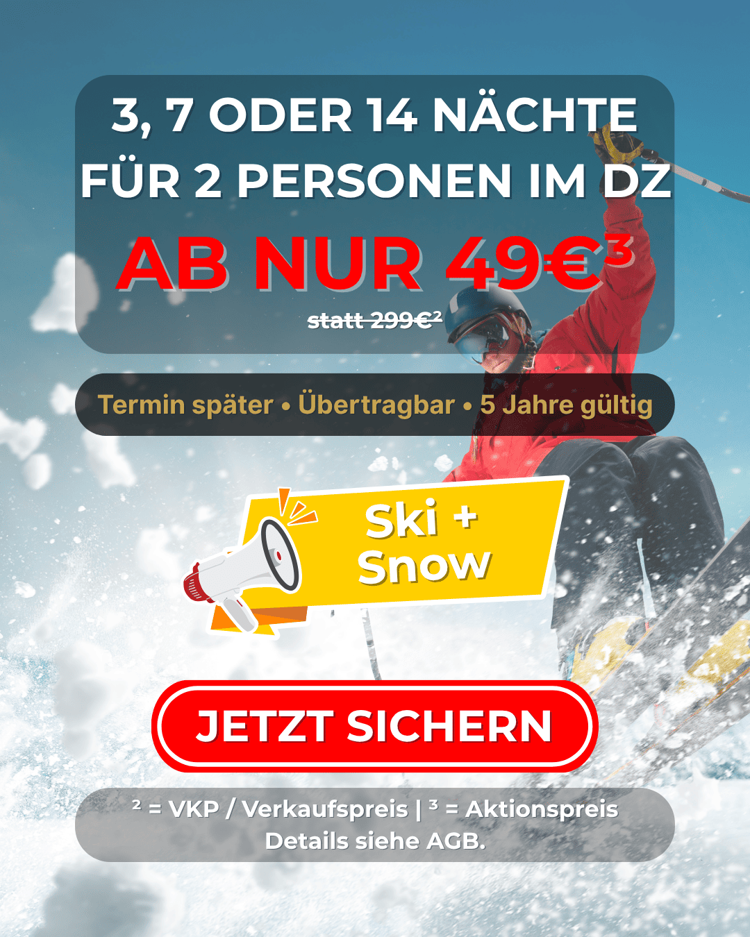 Ski & Snow Hotelgutschein – 3, 7 oder 14 Nächte für 2 Personen im DZ bis zu 5⭐