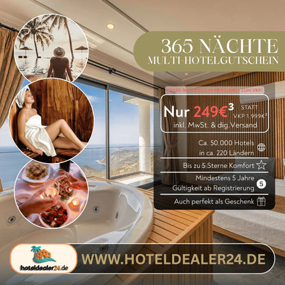 Hotelgutschein Hoteljahreskarte – 365 Nächte für Sie und Ihre Familie - hoteldealer24